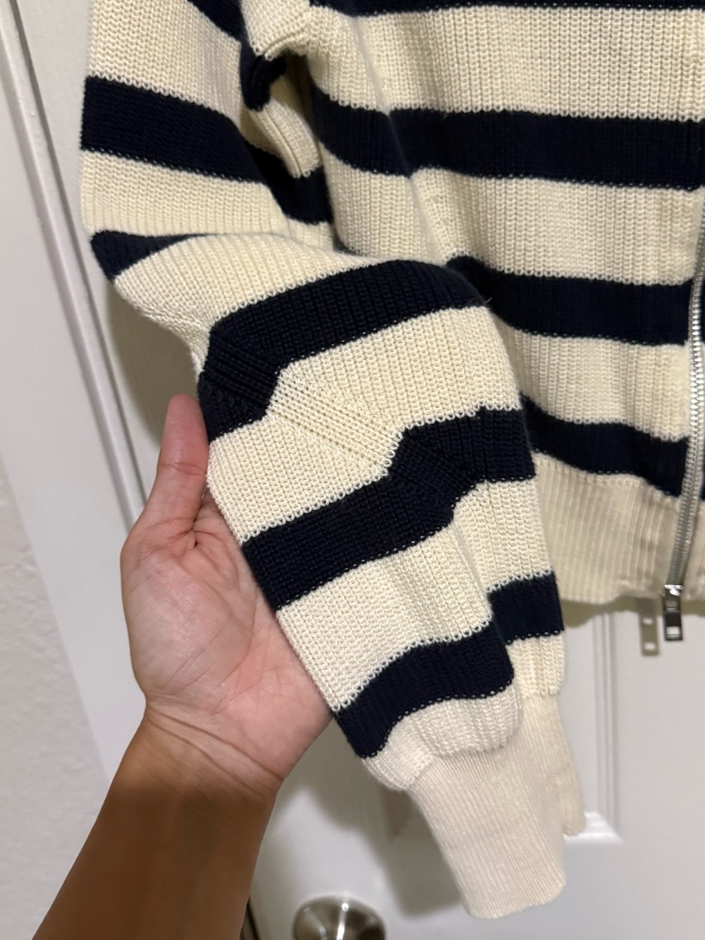 rag & bone Black and Cream Striped Zip-Front Sweater Amy Stripe Cotton zip - Picture 6 of 9